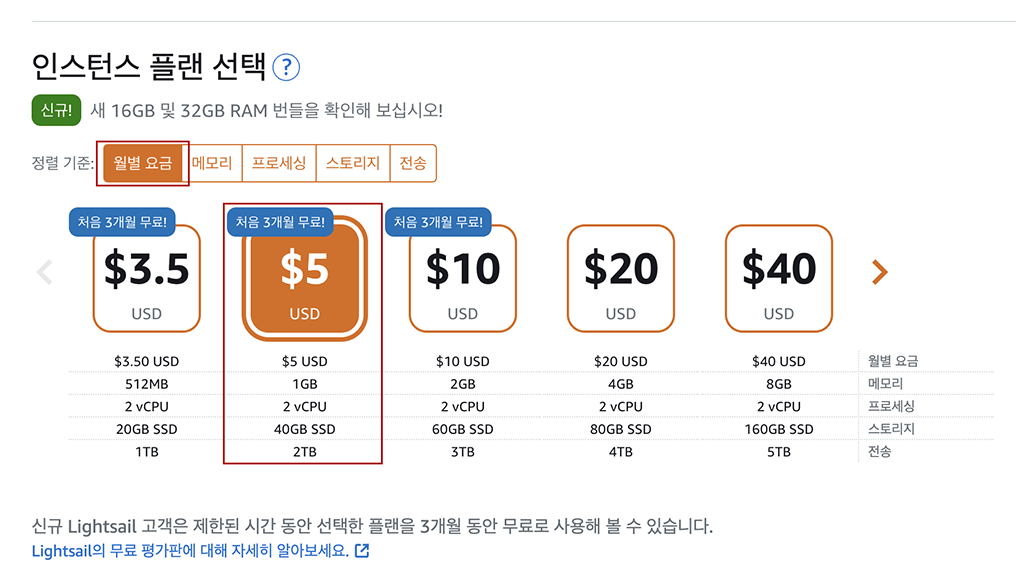 인스턴스 금액 선택