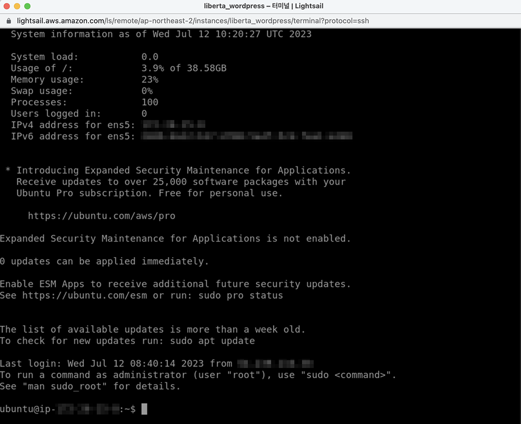 서버 접속 화면